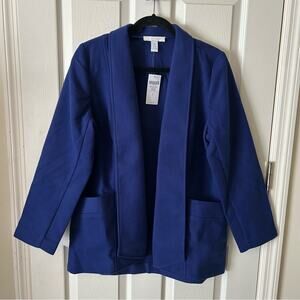 Chico's Shawl Collar Coat Light Smooth Plush Long Sleeve Carbon Blue NWT Size 1